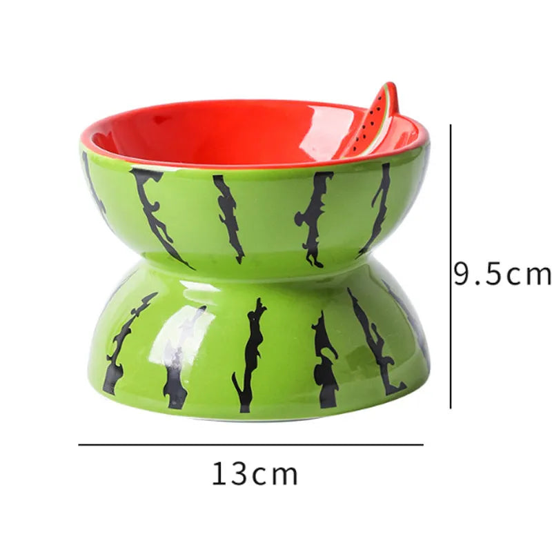 Ceramic raised cat bowl with tilted design in orange colour
