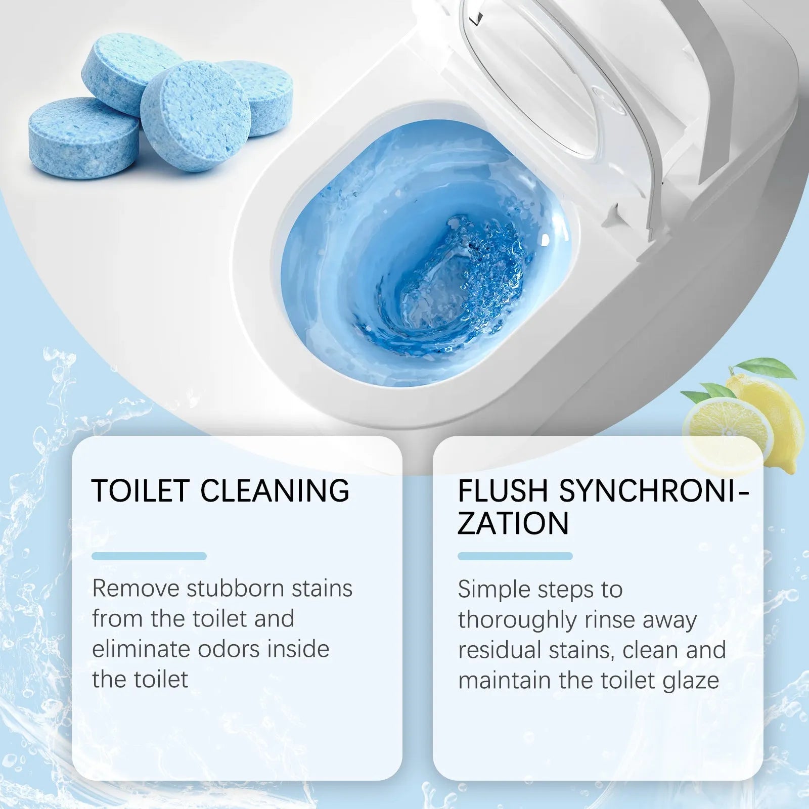 12-pack automatic toilet bowl cleaner tablets with fizzing decontamination sheets in a foil pack