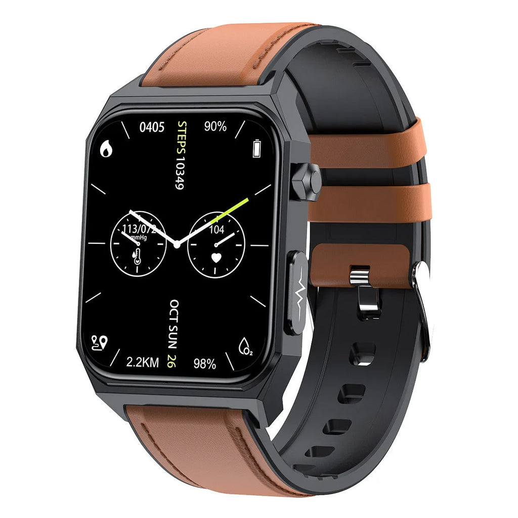 Blood glucose smart watch with ECG, blood pressure, and heart rate monitoring on a 1.91-inch touch screen, black strap