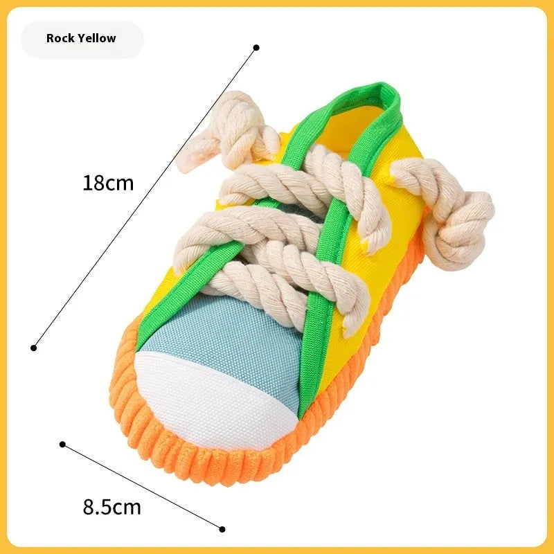 Plastic dog chew toy in yellow, black, or blue with a contoured shape for biting.