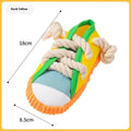 Plastic dog chew toy in yellow, black, or blue with a contoured shape for biting.