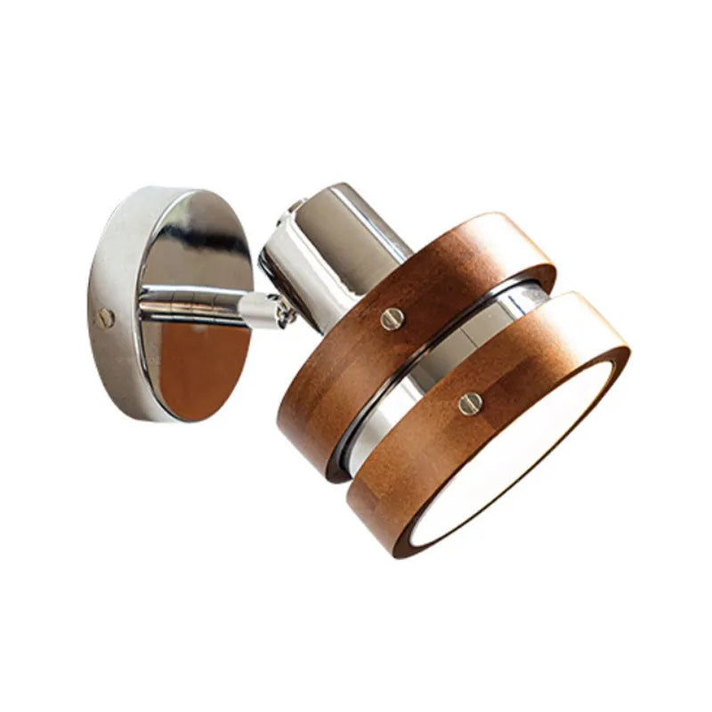 Nordic style walnut coloured indoor wall lamp for bedroom or hallway.