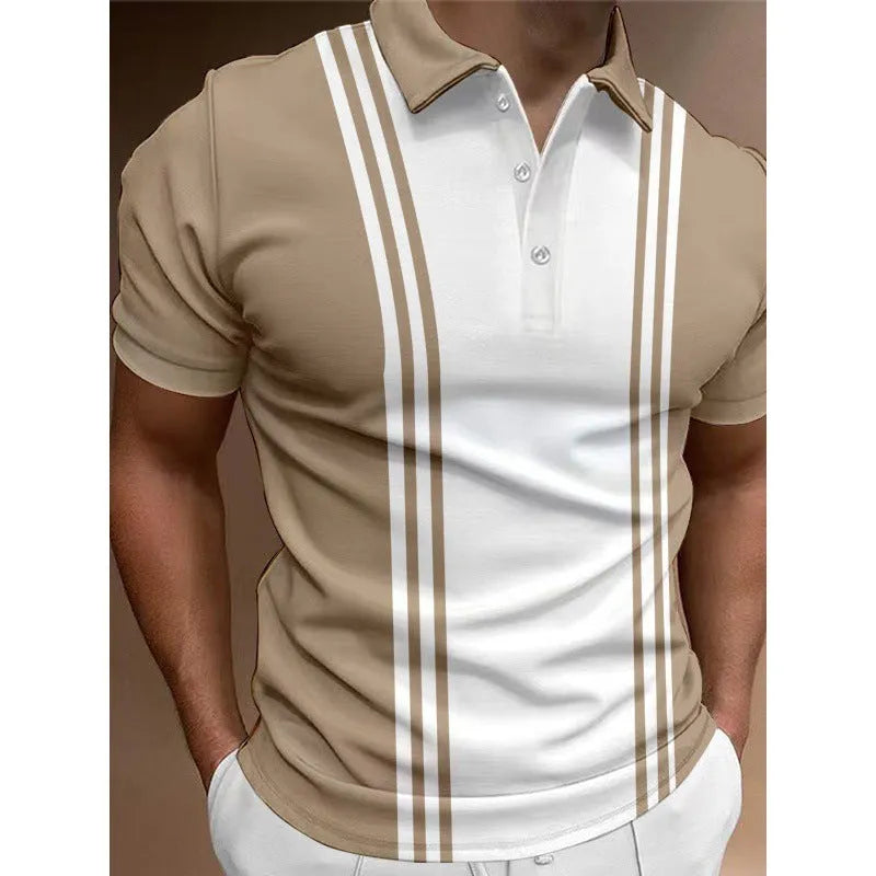Men's loose fit t-shirt with printed lapel design in polyester fabric showing blue colour option