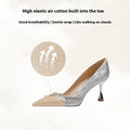 Chinese style satin wedding high heels with rhinestone decoration in champagne colour