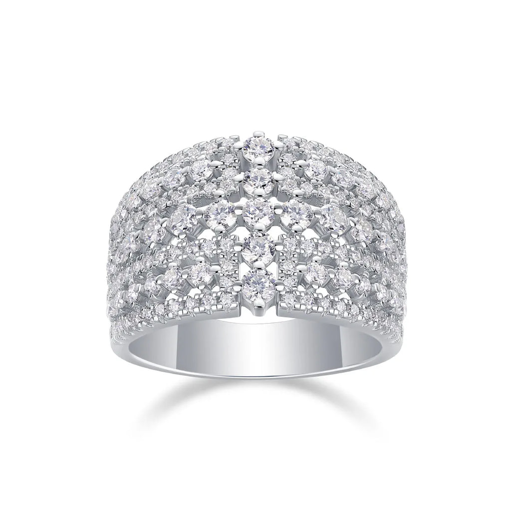 Ballet Of Time moissanite wedding ring set in platinum-plated S925 silver with gold colour option and gift box