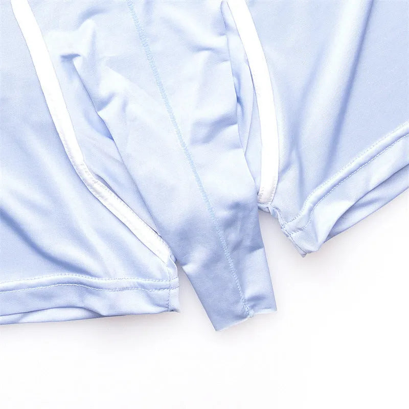 Men's solid colour ice silk boxers showing grey, black, green, sapphire blue, sky blue and blue options