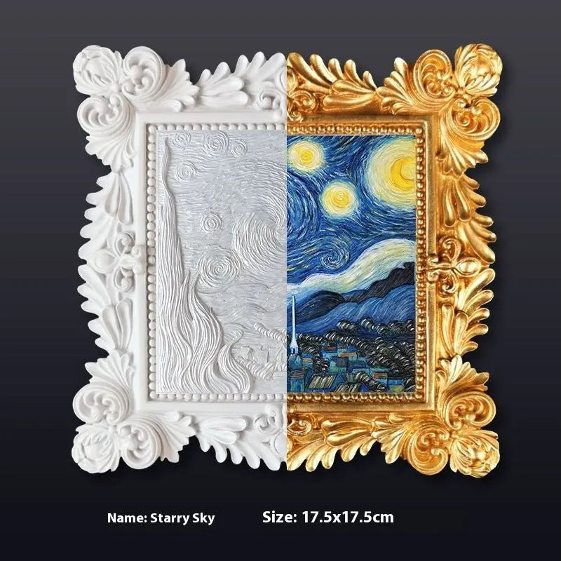 DIY filled oil painting craft kit with epoxy clay base, acrylic paints, and brushes for creating textured Van Gogh or Monet art reproductions.