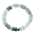 Natural chalcedony beaded bracelet with diamond-shaped jade stones and coconut shell beads on elastic string