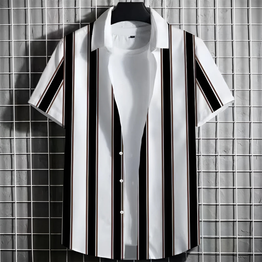Men's striped linen T-shirt with 3D printing design in extended sizes