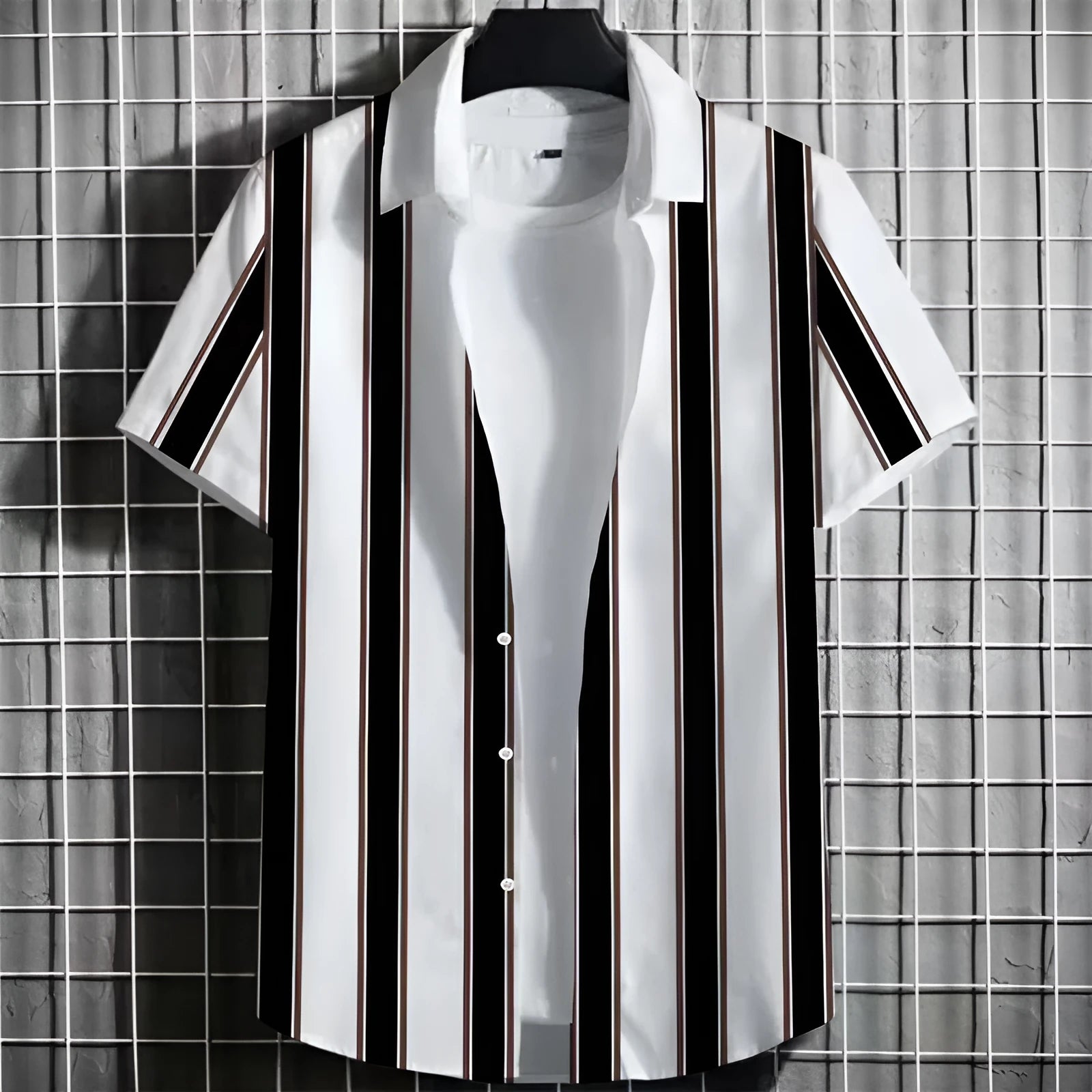 Men's striped linen T-shirt with 3D printing design in extended sizes