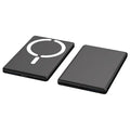 Ultra-thin dark gray magnetic power bank showing slim 9mm profile and compact size next to a smartphone.