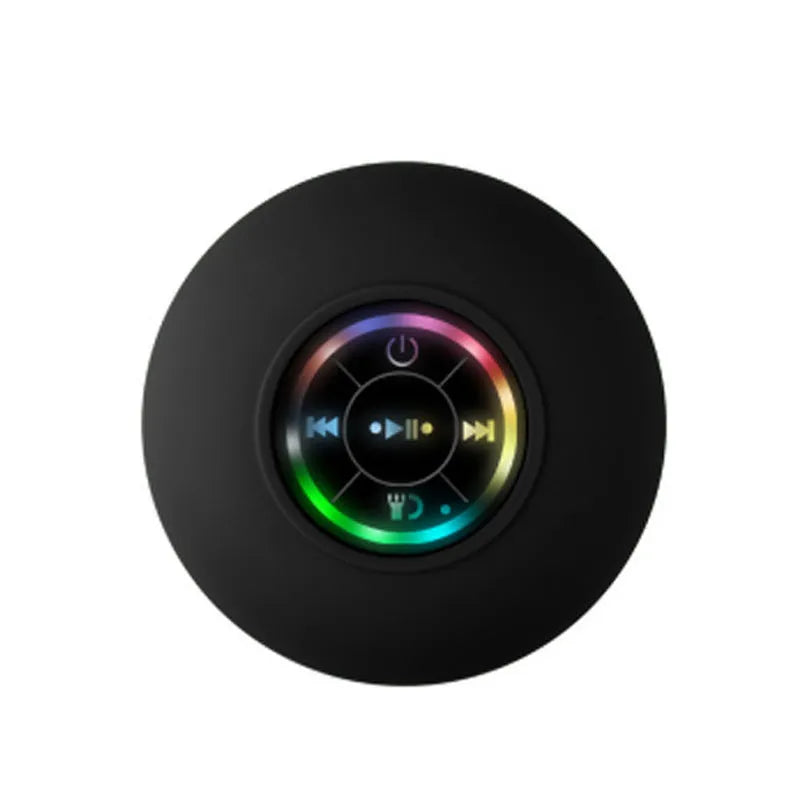 BTS07 large suction cup waterproof Bluetooth speaker with coloured lights, shown in black.