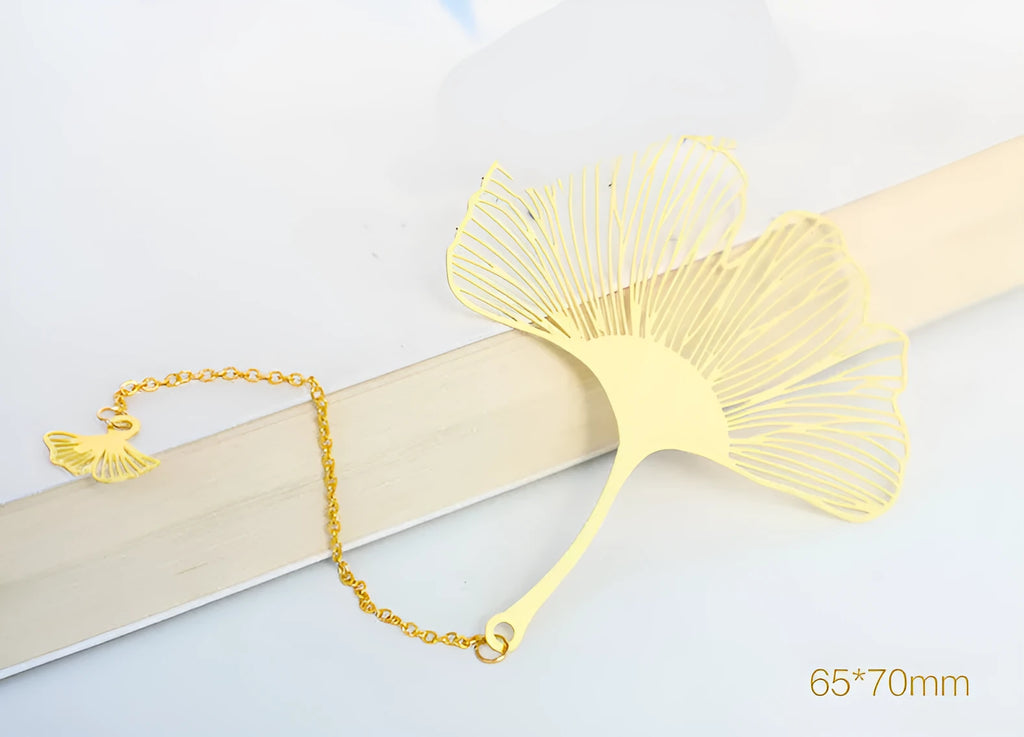 Rose gold electroplated brass bookmark with hollow plating maple leaf design