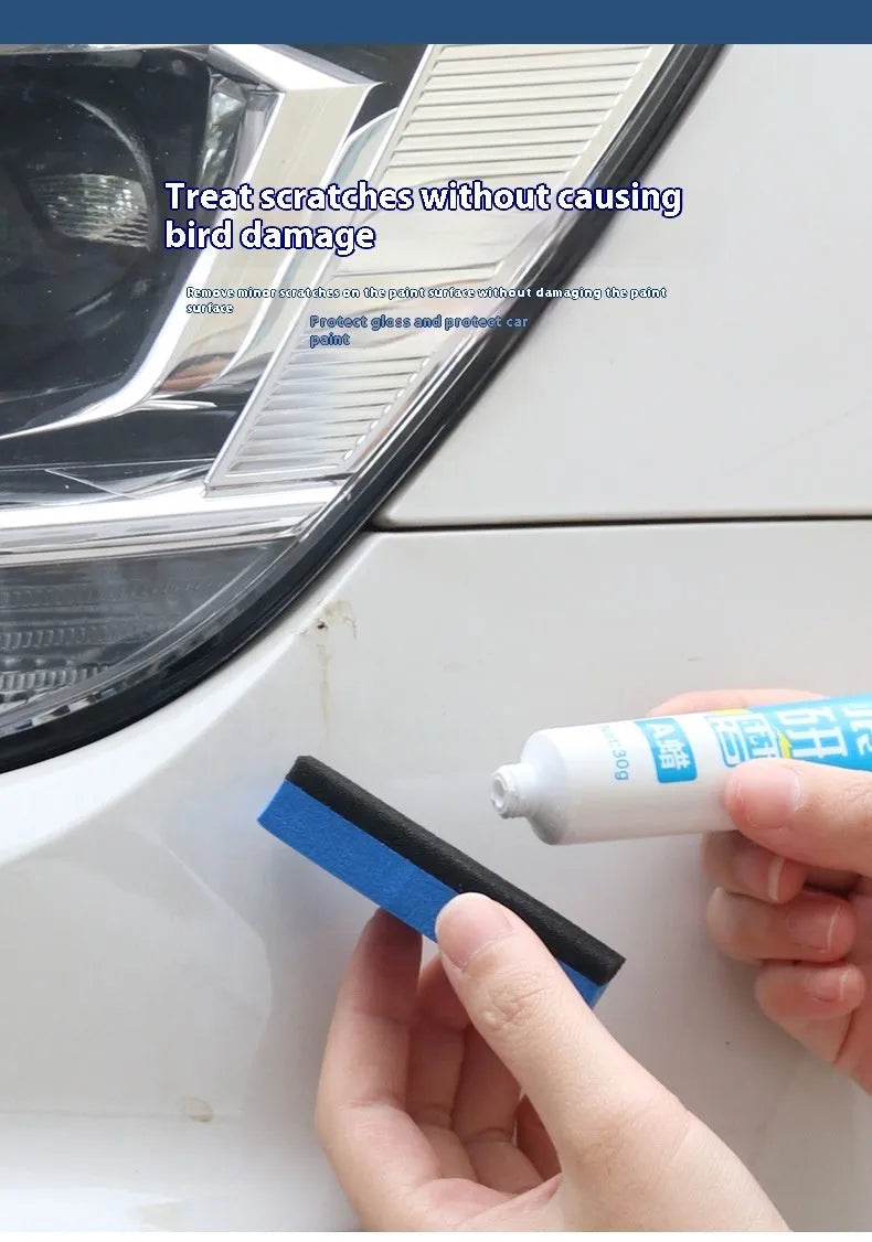 Car repair wax kit with two bottles (A Wax and B Wax) and a frosted sponge mop for scratch removal and paint polishing.