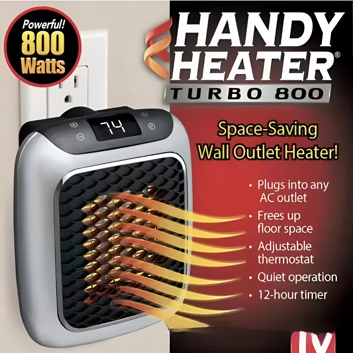 Wall-mounted mini fan heater with 800W PTC element 3-speed fan digital timer in gray