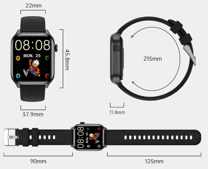 Smart watch with TFT screen, heart rate and blood oxygen monitoring, IP67 waterproofing, black or pink silicone or Milan steel strap