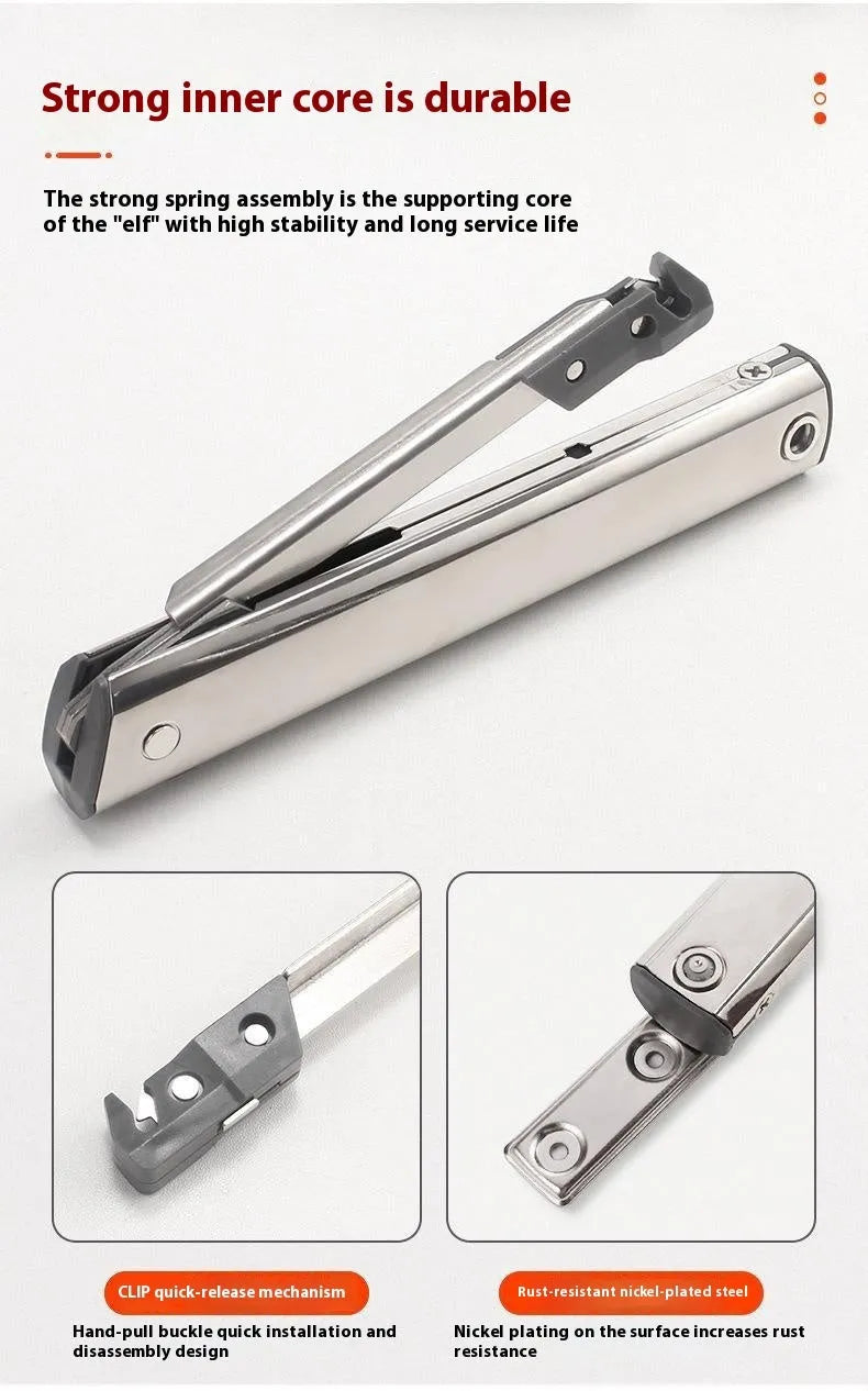 Cold rolled steel flap-up door support rod for tatami cabinets in natural stainless steel colour