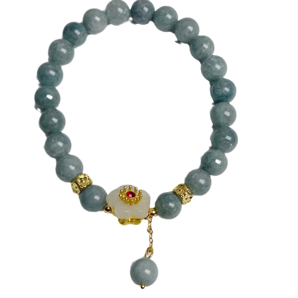 Women's adjustable jade bracelet with hand-tied cord in retro style