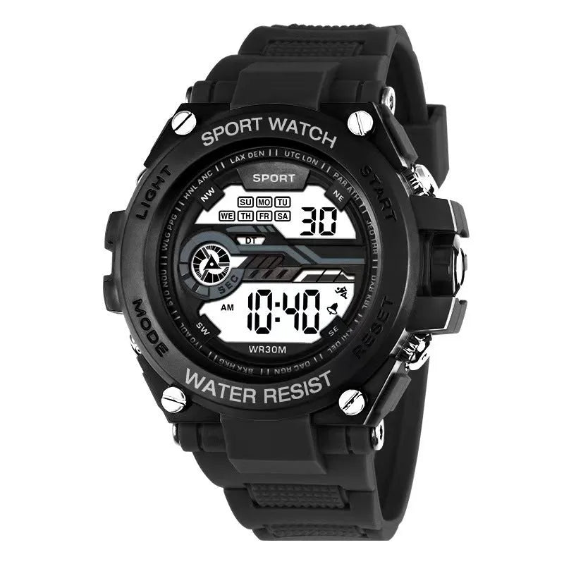 Fashion electronic watch for teenagers displayed in one of ten available colour options.
