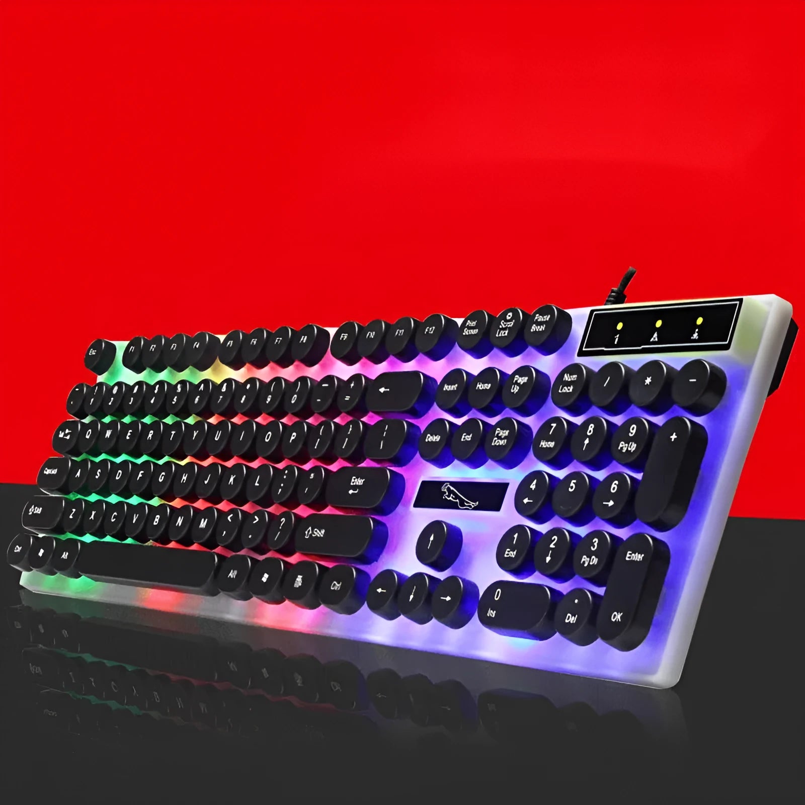 White waterproof mechanical gaming keyboard with glass panel keycaps and RGB backlight illumination