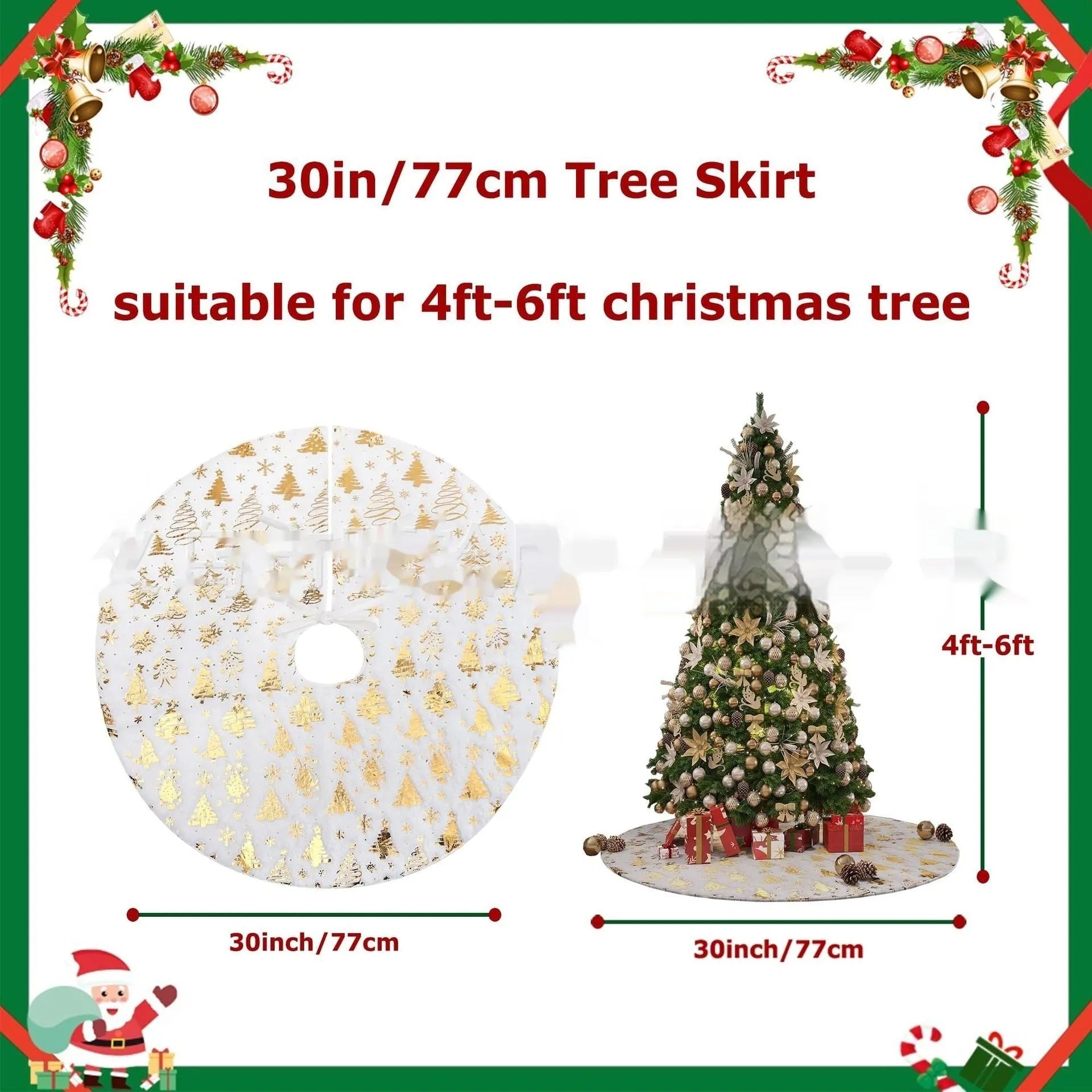 Plush Christmas tree group mat in snowflake star style design on wooden floor