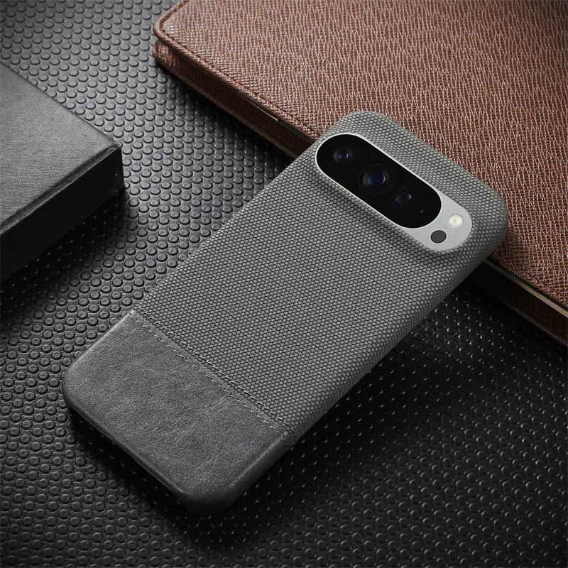 Lambskin leather phone case with anti-fall stitching and plaid pattern for Google Pixel