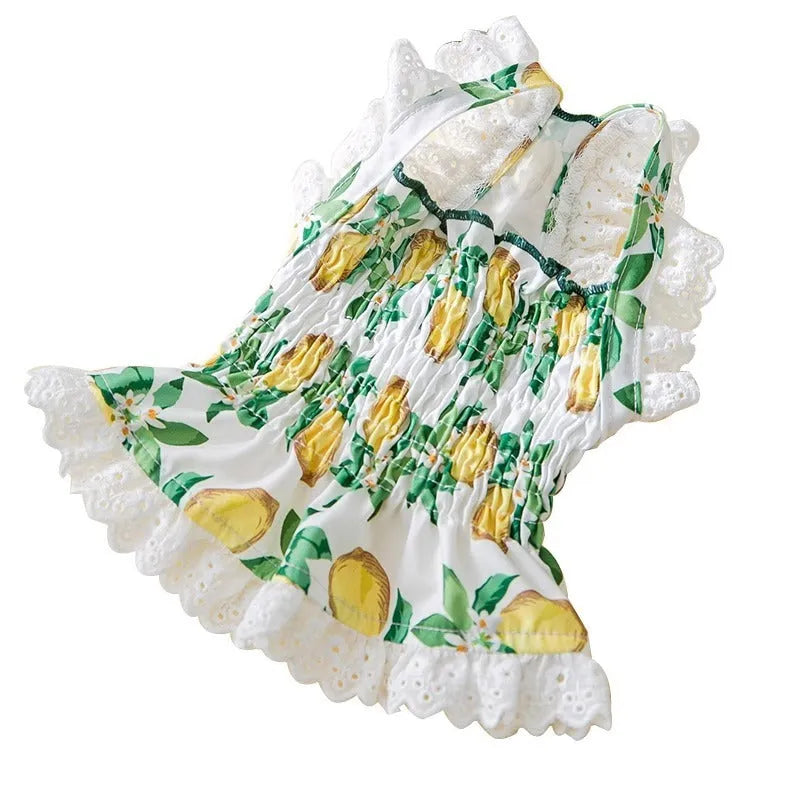Rock yellow lemon princess style strap skirt dog dress on small dog