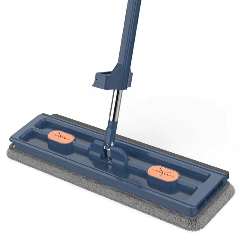 Large flat mop with 360-degree rotating head and stainless steel handle for home floor cleaning