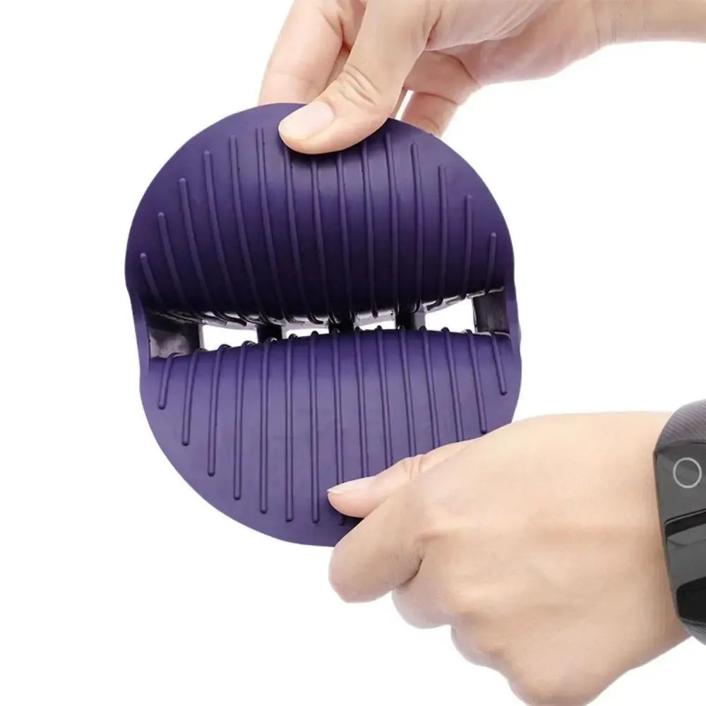 Purple TPR pet shampoo brush with ergonomic handle and soft bristles for dog and cat grooming