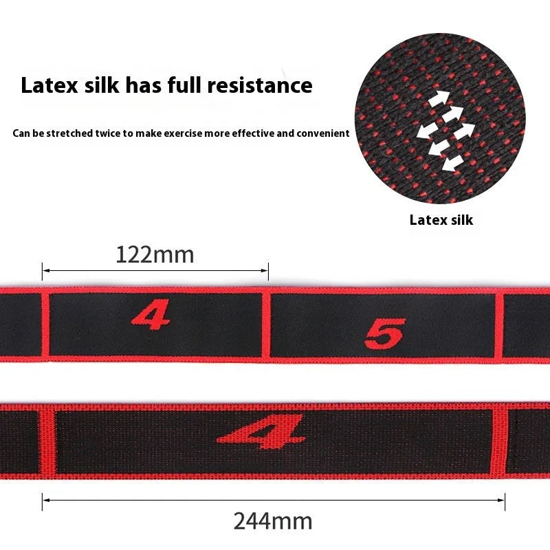 Multi-section elastic yoga stretch strap in various colours for fitness and sports.