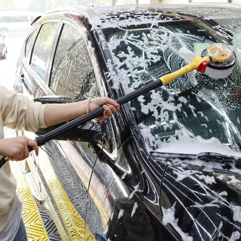 Yellow car wash mop with three-speed hydraulic gear and chenille brush material for vehicle cleaning