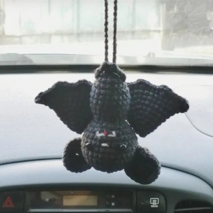 Hand-woven plush automobile hanging ornament with cartoon design for car interior decoration