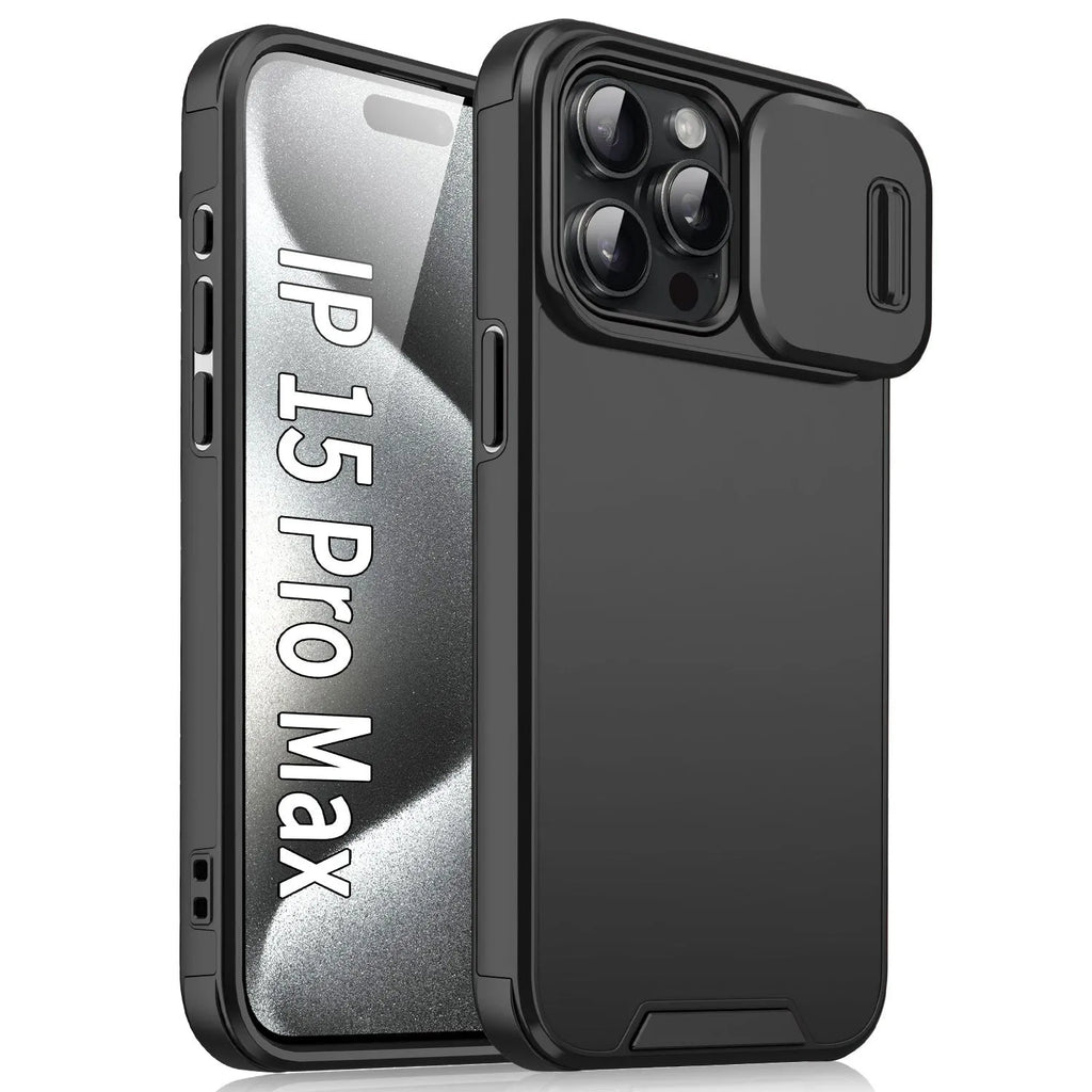 Sliding window drop-resistant phone case in black for iPhone, frosted TPU PC finish