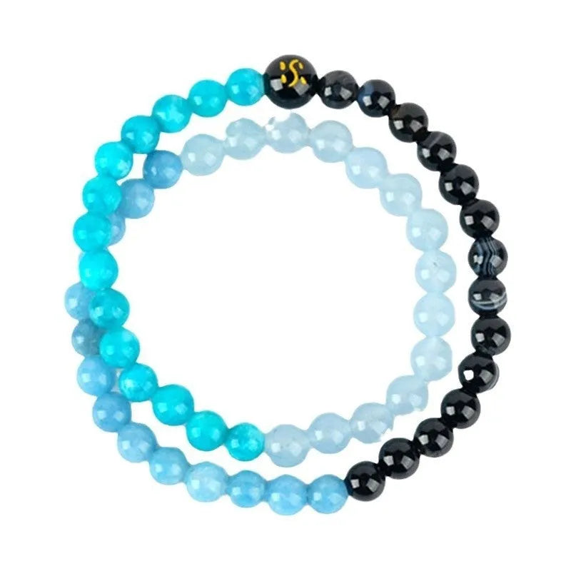 Handmade Duobao crystal Five Elements double ring bracelet in gold wood water fire soil colours