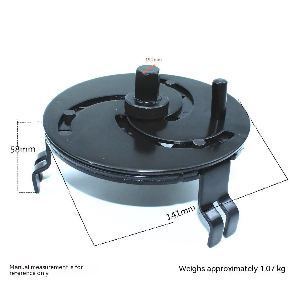Black disk-shaped 45 steel fuel tank cap wrench disassembly tool for car petrol tanks.