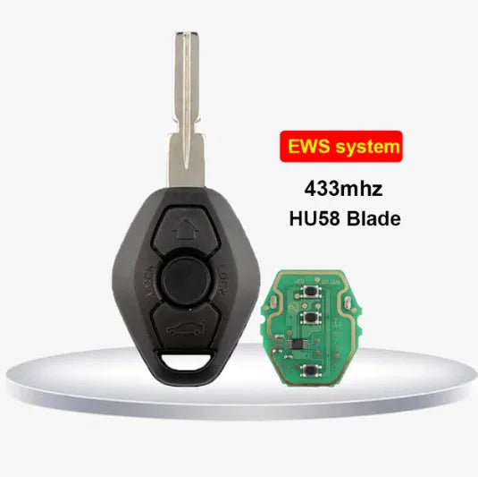 BMW EWS 3 button remote replacement key with ID44 chip and HU58 blade