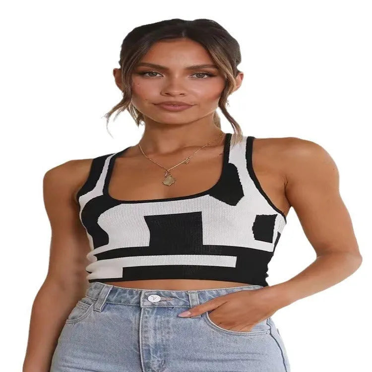 Women's white U-collar sleeveless camisole vest on a hanger
