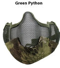 Carbon steel head-mounted net face mask in camouflage colour option.