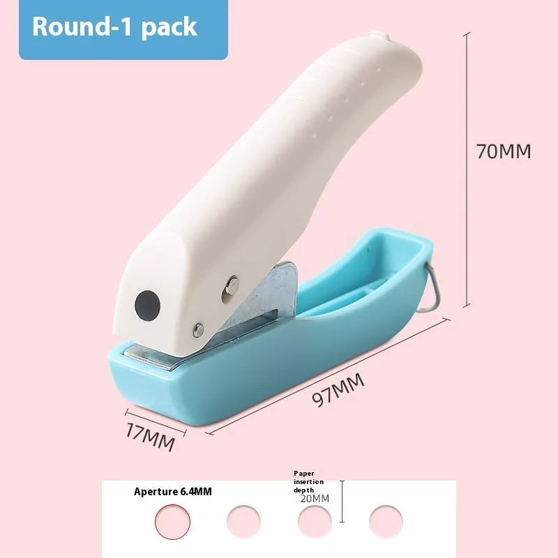 Small manual craft punching machine with interchangeable Love, Star, 4mm and 6mm round punch heads.
