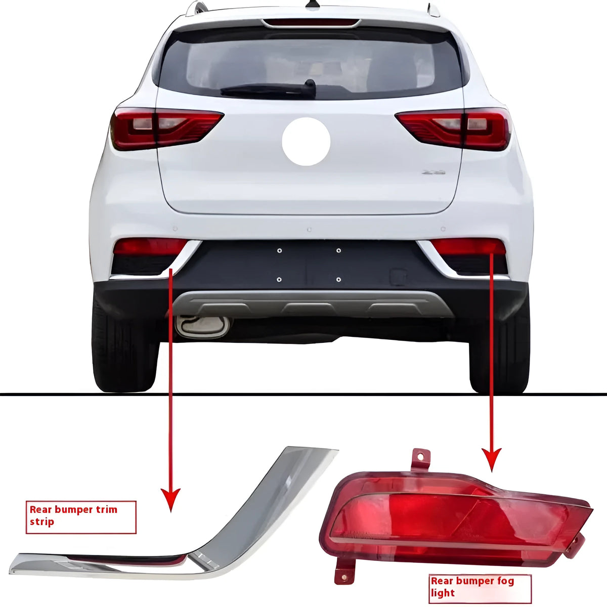 MG ZS rear fog lamp and tail lamp bumper light assembly in plastic, left right or pair, bumper light or highlight strip