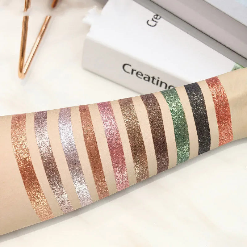 Diamond Shine Liquid Eye Shadow 10 colour set in a compact box with shimmering pearl finish