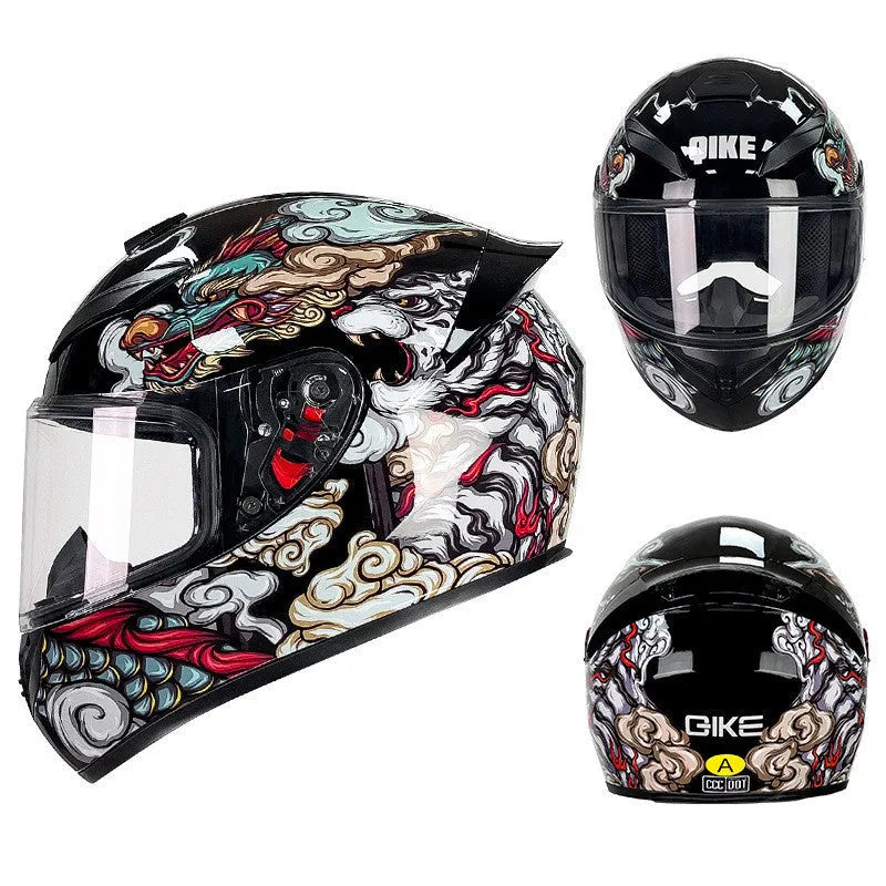 Dragon colour full-face motorcycle helmet with ABS shell for men and women winter commuting
