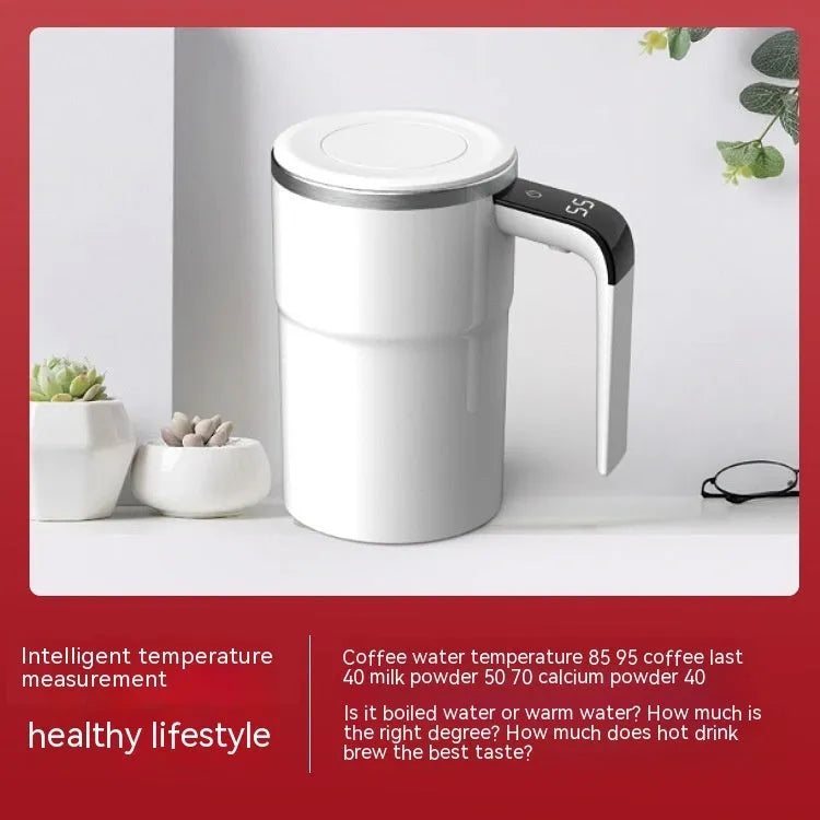 Black or white electric automatic stirring coffee mug with LCD screen and USB charging cable