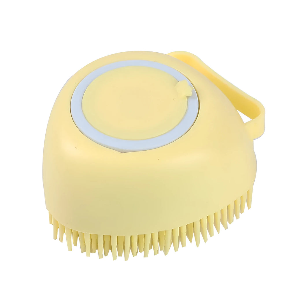 Blue silicone dog bath brush with soft bristles for washing and massage