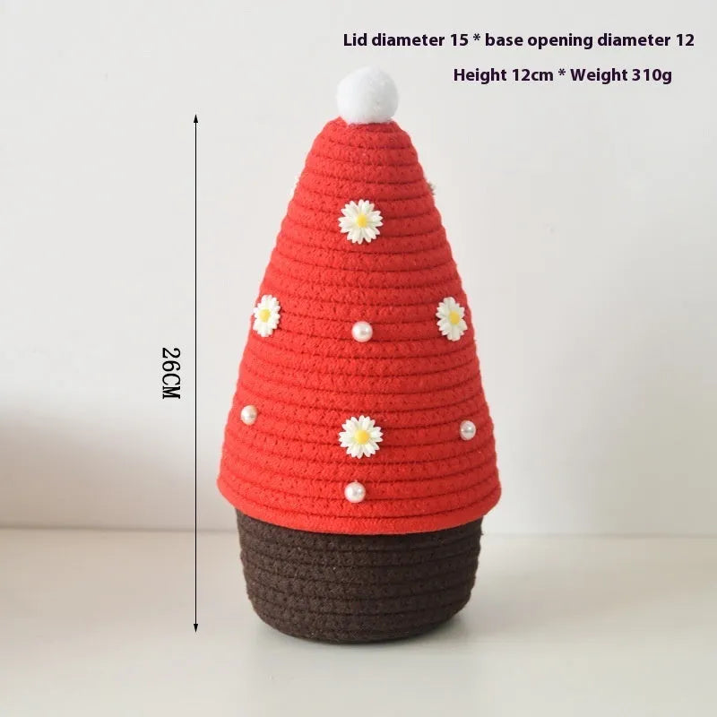 Christmas decoration storage basket in cotton thread with green Christmas tree colour