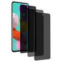 Tempered glass anti-peep privacy screen protector for a Samsung mobile phone.
