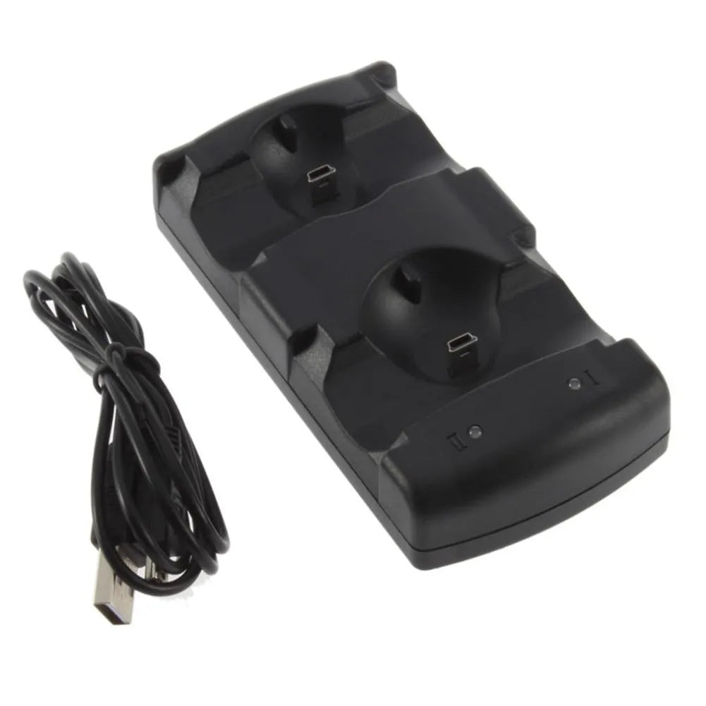 Black plastic PS3 two-in-one wireless charger base with USB connection for original PlayStation 3 controllers