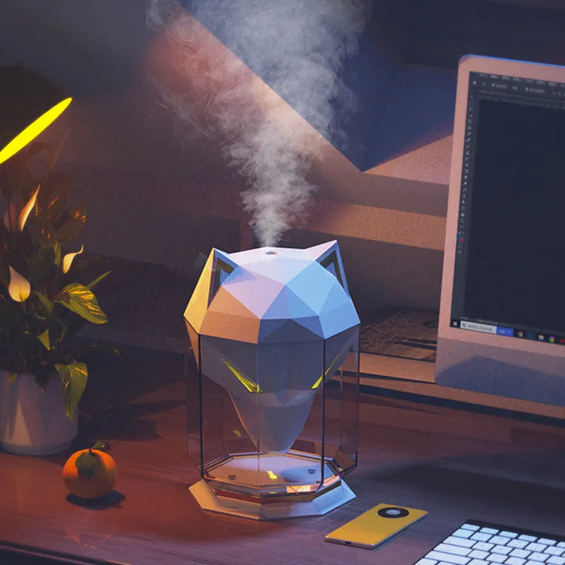 War Wolf desktop ultrasonic air humidifier with colourful lights and chrome finish