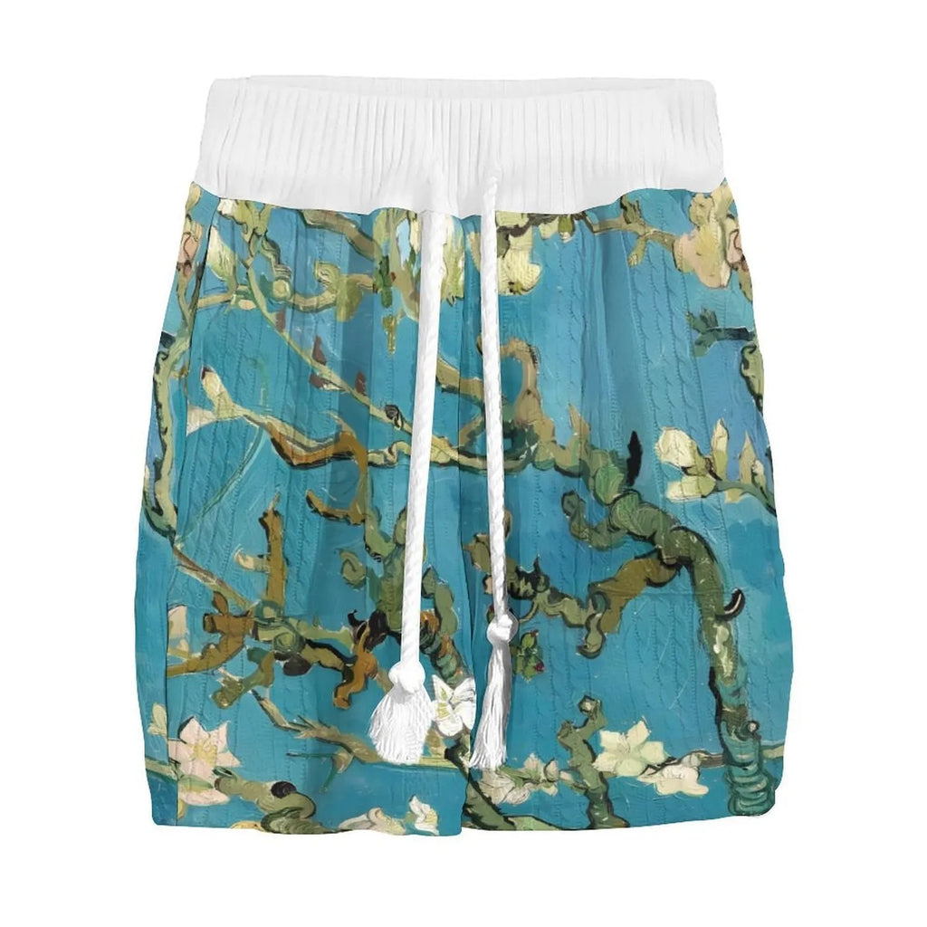 Men's peacock blue casual shorts suit set with printed T-shirt and matching trousers