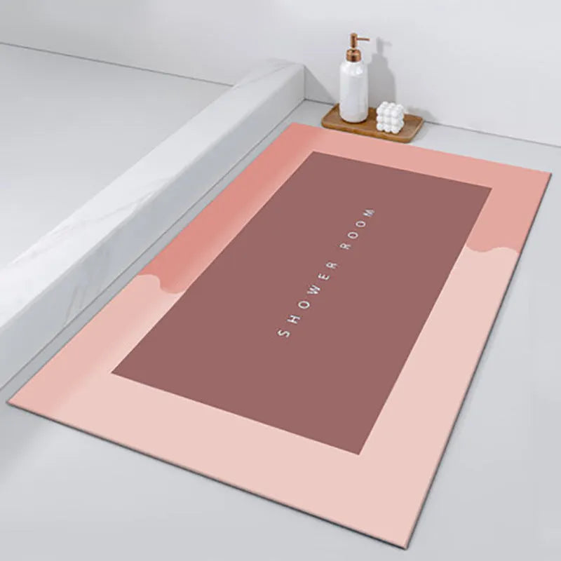 Bathroom absorbent floor mat with natural rubber backing in blue colour